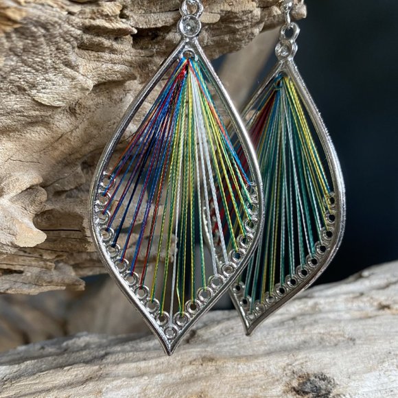 Dangle Earrings Boho Chic Handmade String - Thread  W/Silver Tone 9cm… - Picture 1 of 5